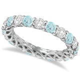 Luxury Diamond and Aquamarine Eternity Ring Band 14k White Gold (4.20ct)