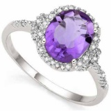 2.41 CARAT TW (3 PCS) AMETHYST & GENUINE DIAMOND PLATINUM OVER 0.925 STERLING SILVER RING