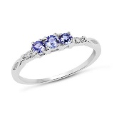 0.24 Carat Genuine Tanzanite and White Diamond 10K White Gold Ring