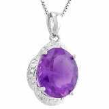 4 1/3 CARAT AMETHYST & DIAMOND 925 STERLING SILVER PENDANT