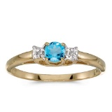 Certified 14k Yellow Gold Round Blue Topaz And Diamond Ring 0.27 CTW