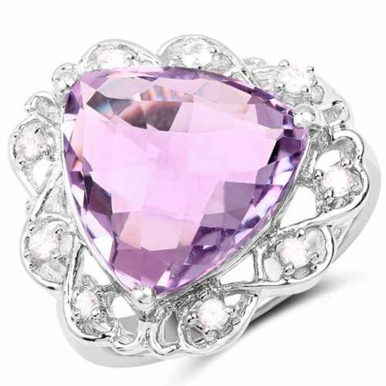 8.86 Carat Genuine Amethyst and White Zircon .925 Sterling Silver Ring