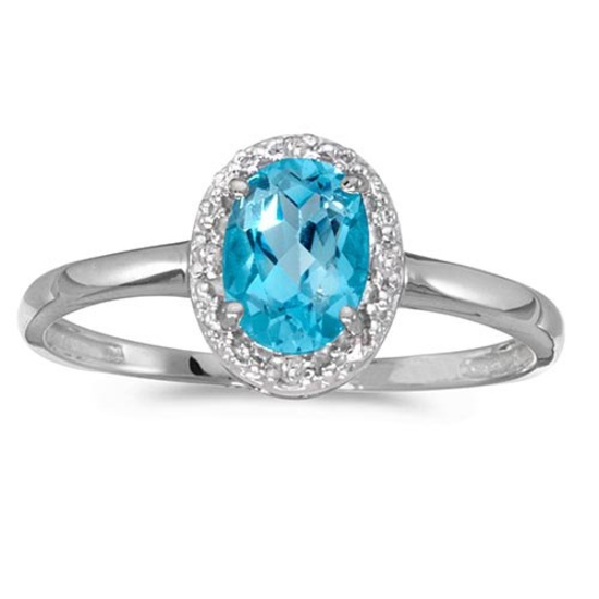 Certified 10k White Gold Oval Blue Topaz And Diamond Ring 0.68 CTW