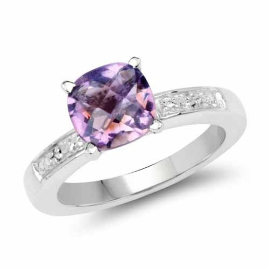 2.31 Carat Genuine Amethyst and White Topaz .925 Sterling Silver Ring