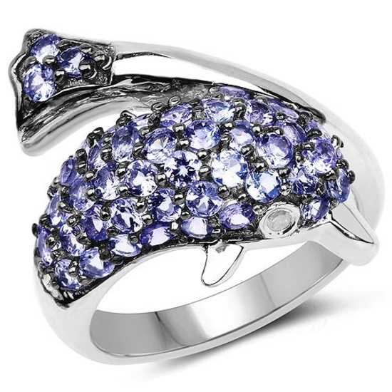 1.45 Carat Genuine Tanzanite and White Diamond .925 Sterling Silver Ring