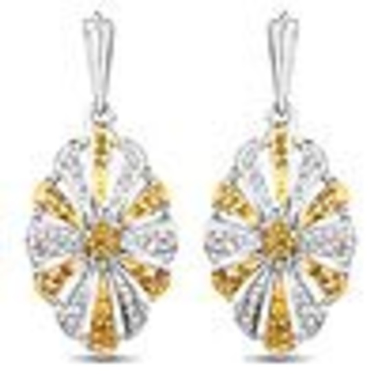 0.54 Carat Genuine White Diamond and Yellow Diamond .925 Sterling Silver Earrings