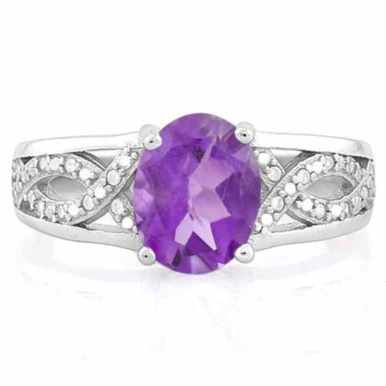 1.67 CARAT AMETHYST & (9 PCS) CREATED DIAMOND 925 STERLING SILVER RING