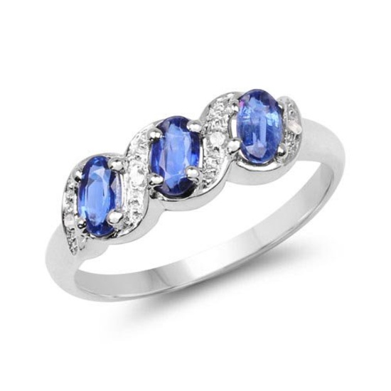 0.98 Carat Genuine Kyanite and White Topaz .925 Sterling Silver Ring