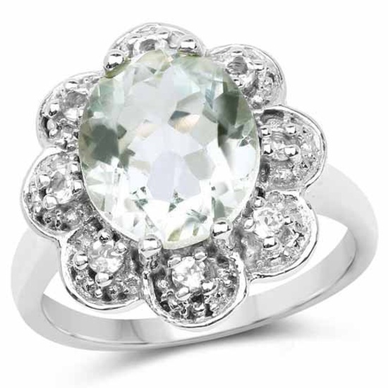 4.57 Carat Genuine Green Amethyst and White Topaz Brass Ring