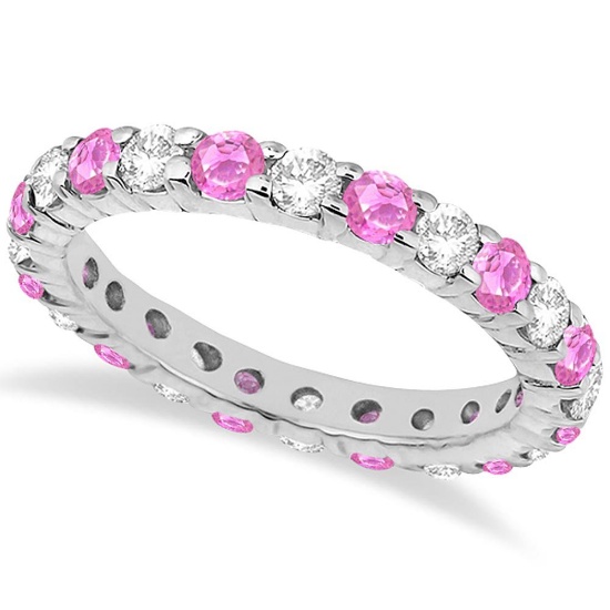 Eternity Diamond and Pink Sapphire Ring Band 14k White Gold (2.35ct)