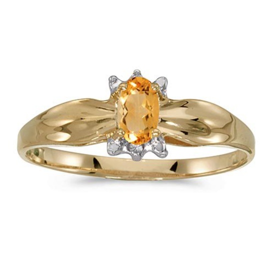 Certified 10k Yellow Gold Oval Citrine And Diamond Ring 0.16 CTW