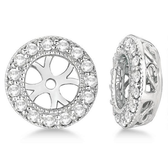 Vintage Round Cut Diamond Earring Jackets 14k White Gold (0.40ct)