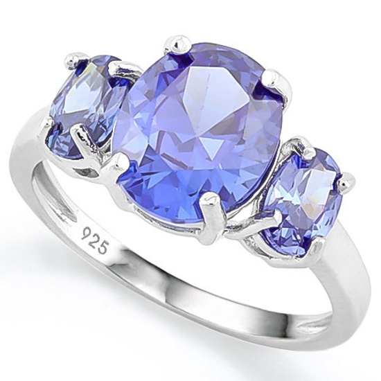 7 2/5 CARAT LAB TANZANITE 925 STERLING SILVER RING