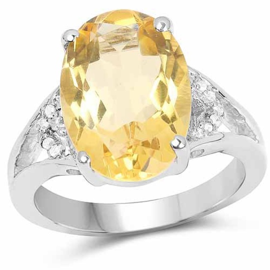 5.05 Carat Genuine Citrine and White Diamond .925 Sterling Silver Ring