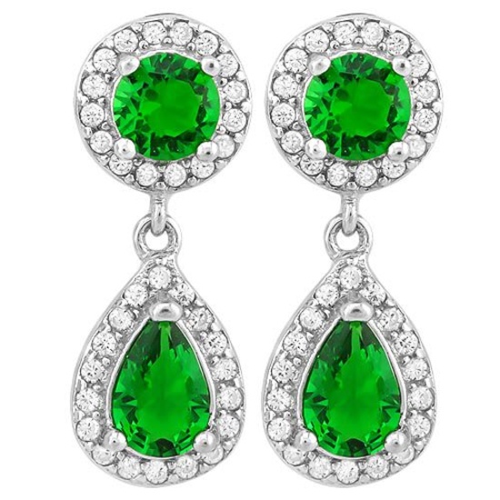 CREATED EMERALD 925 STERLING SILVER EARRINGS