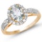 14K Yellow Gold Plated 1.46 Carat Genuine Aquamarine & White Topaz .925 Sterling Silver Ring