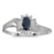 Certified 10k White Gold Oval Sapphire And Diamond Satin Finish Ring 0.26 CTW