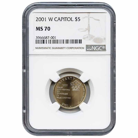 Certified Commemorative $5 Gold 2001-W Capitol MS70 NGC