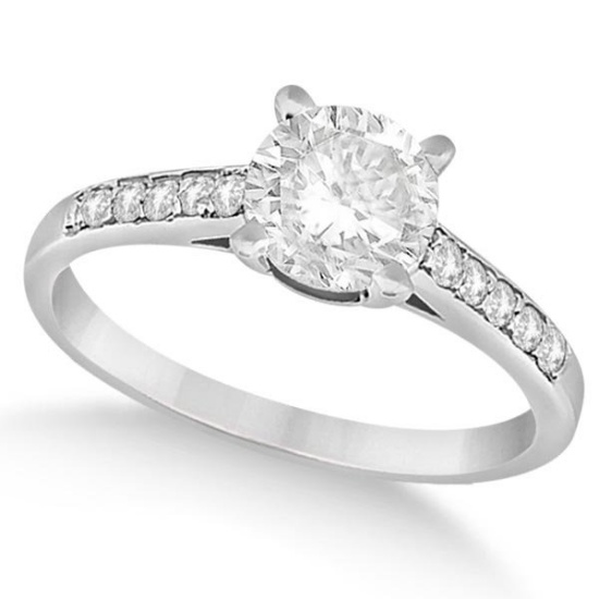 Cathedral Style Round Diamond Engagement Ring 14k White Gold (1.00ct)