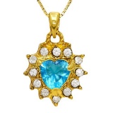 CREATED SWISS BLUE TOPAZ & CREATED DIAMOND 18K GOLD PLATED GERMAN SILVER PENDANT