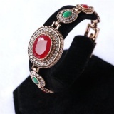 CREATED RED STONE 18K GOLD PLATED GERMAN SILVER BRACELET