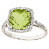 Cushion-Cut Peridot and Diamond Cocktail Ring 14k White Gold (3.70cttw)
