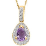 0.70 CT AMETHYST & 20 PCS WHITE DIAMOND 24K GOLD PLATED PENDANT AND 16in. LOOSE ROPE CHAIN
