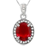 CREATED RUBY & CREATED DIAMOND 18K GOLD PLATED GERMAN SILVER PENDANT