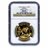 Certified One Ounce Chinese Gold Panda 1990 Small Date MS68 NGC