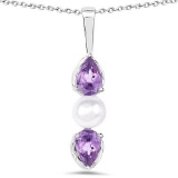 1.44 Carat Genuine Amethyst and Pearl .925 Sterling Silver Pendant