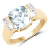 14K Yellow Gold Plated 3.62 Carat Genuine Blue Topaz and White Topaz .925 Sterling Silver Ring