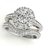 CERTIFIED 18KT TWO TONE GOLD 1.09 CT G-H/VS-SI1 DIAMOND HALO BRIDAL SET