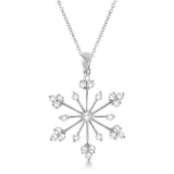 Snowflake Shaped Diamond Pendant Necklace 14k White Gold (0.77ct)