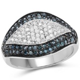 0.50 Carat Genuine Blue Diamond and White Diamond .925 Sterling Silver Ring