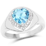 2.23 Carat Genuine Swiss Blue Topaz and White Topaz .925 Sterling Silver Ring