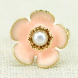 18K GOLD PLATED FLOWER GERMAN SILVER RING
