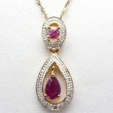 0.71 CARAT TW GENUINE RUBY & GENINE DIAMOND SET IN 24K GOLD PLATED SILVER PENDANT- Comes With Chain