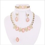 CREATED PINK AGATE 18K GOLD PLATED GERMAN SILVER SET