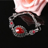 CREATED RED STONE 18K GOLD PLATED GERMAN SILVER RETRO BRACELET