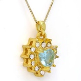 CREATED BABY SWISS BLUE TOPAZ & CREATED DIAMOND 18K GOLD PLATED GERMAN SILVER PENDANT
