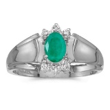 Certified 14k White Gold Oval Emerald And Diamond Ring 0.32 CTW