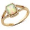 0.54 Carat Genuine Ethiopian Opal and White Diamond 14K Yellow Gold Ring