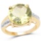 14K Yellow Gold Plated 9.26 Carat Genuine Lemon Topaz Buff Top and White Diamond Brass Ring