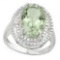 6 1/3 CARAT GREEN AMETHYST & DIAMOND 925 STERLING SILVER RING