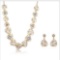 CREATED DIAMOND 18K GOLD PLATED GERMAN SILVER PEARL SET