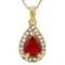 CREATED RUBY & FLAWLESS CREATED DIAMOND 18K GOLD PLATED GERMAN SILVER PENDANT