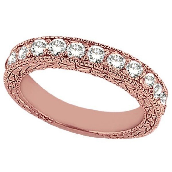 Antique Style Pave Set Wedding Ring Band 14k Rose Gold (1.00ct)