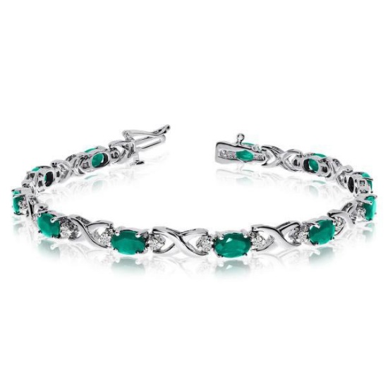 Oval Emerald and Diamond XOXO Link Bracelet 14k White Gold (7.00ctw)