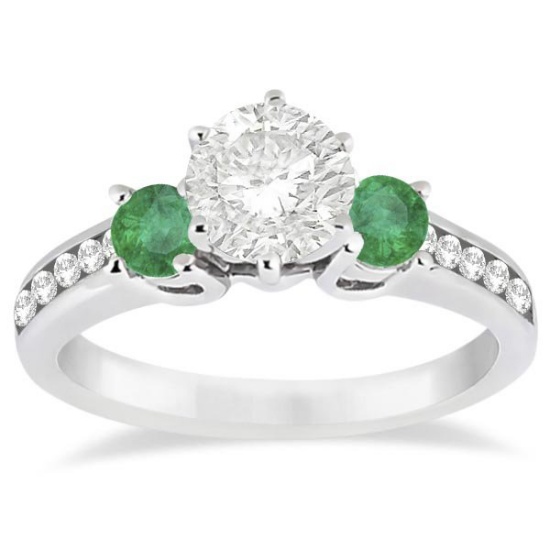 Three-Stone Emerald and Diamond Engagement Ring 14k White Gold (1.15ct)