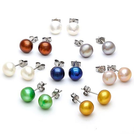 8 PAIRS MULTI COLOR MAN-MADE PEARL 925 STERLING SILVER SET